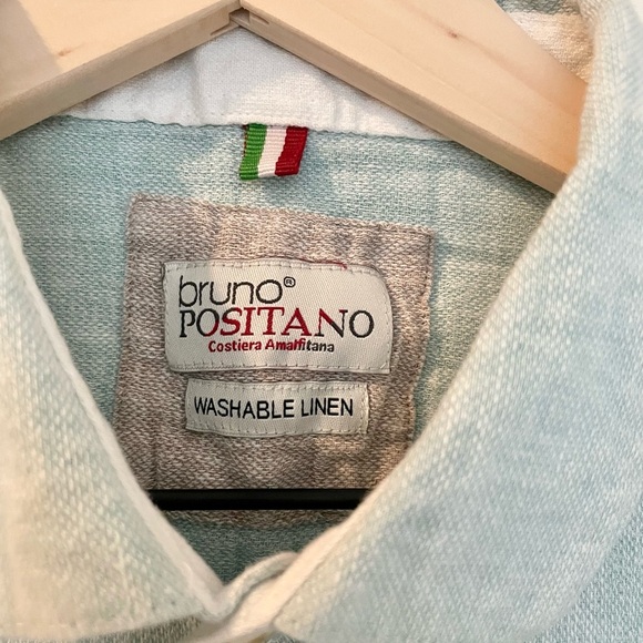 Bruno Positano Camp Shirt Men L Washable Linen Rayon Button Short SLV Sea Blue - Picture 5 of 13